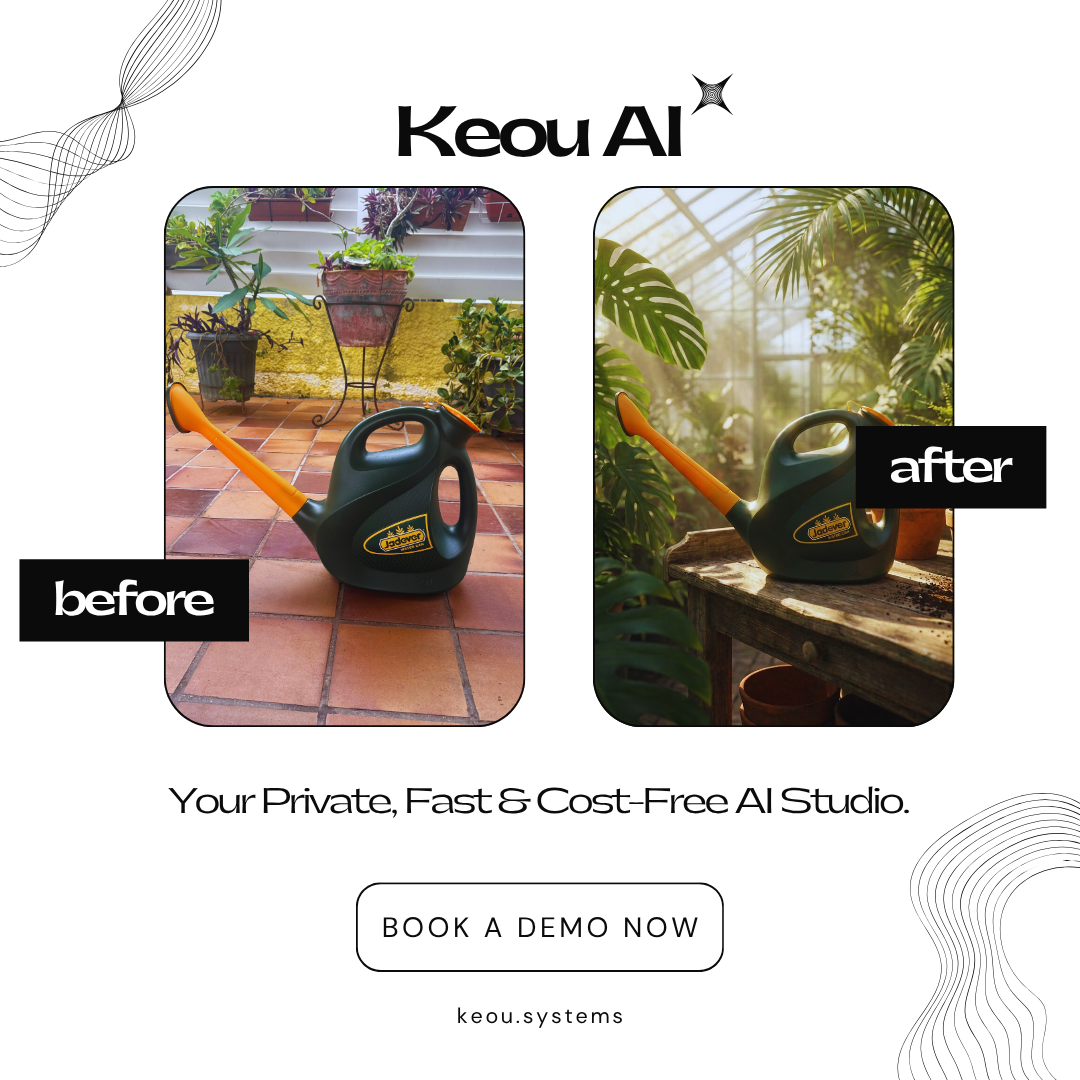 Before and after — raw product photo transformed into professional visual in seconds